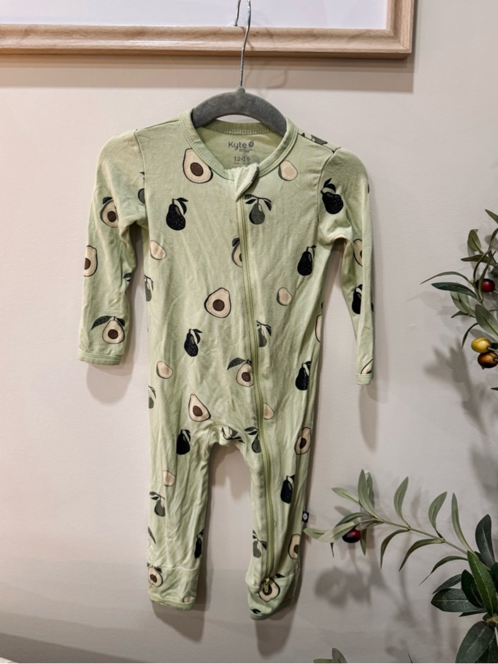 Kyte BABY Light Green Avocado-Print One-Piece